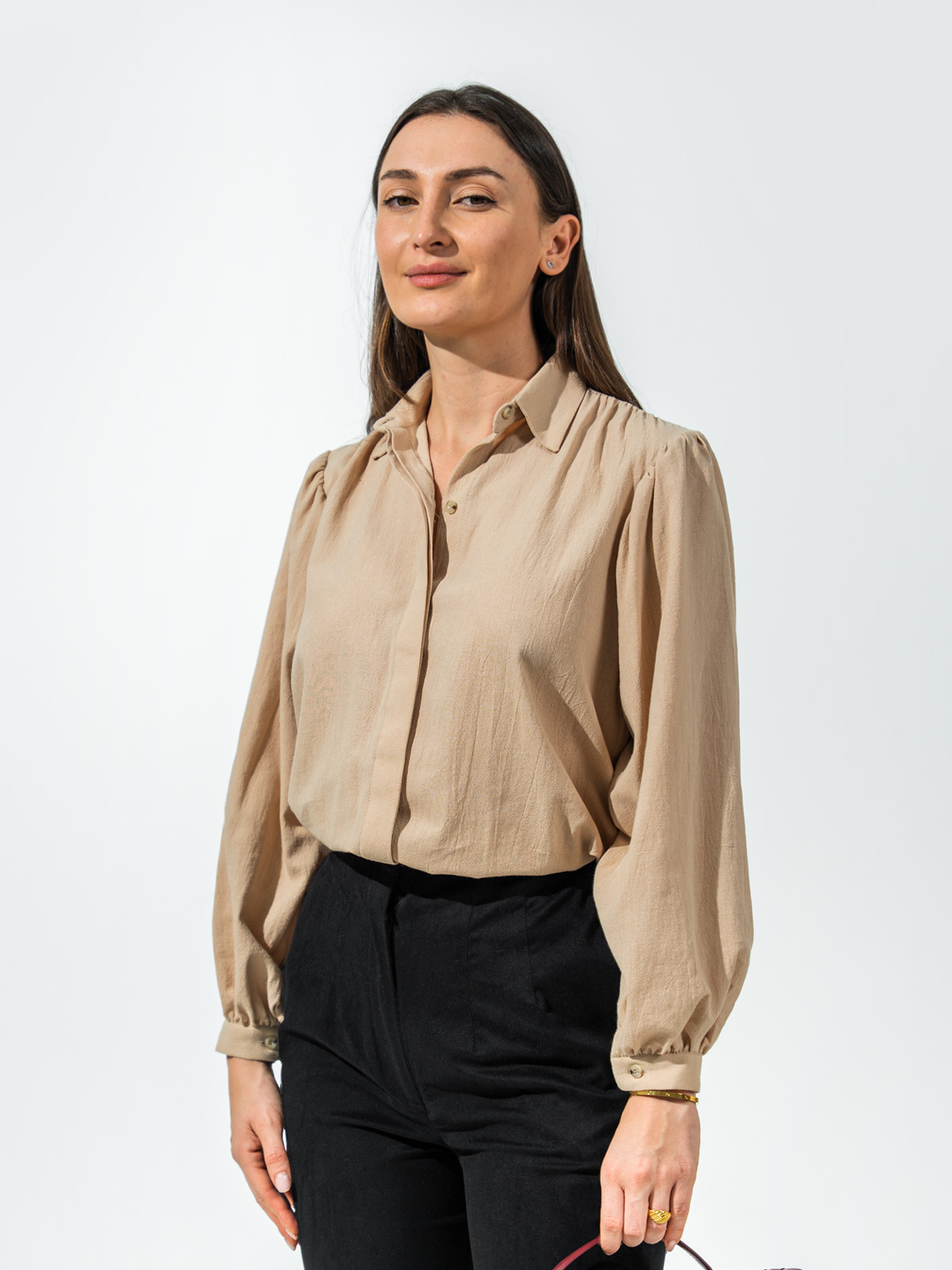 nude dress shirt Maysah Button-Up Knit Shirt Dress Nude Ivory